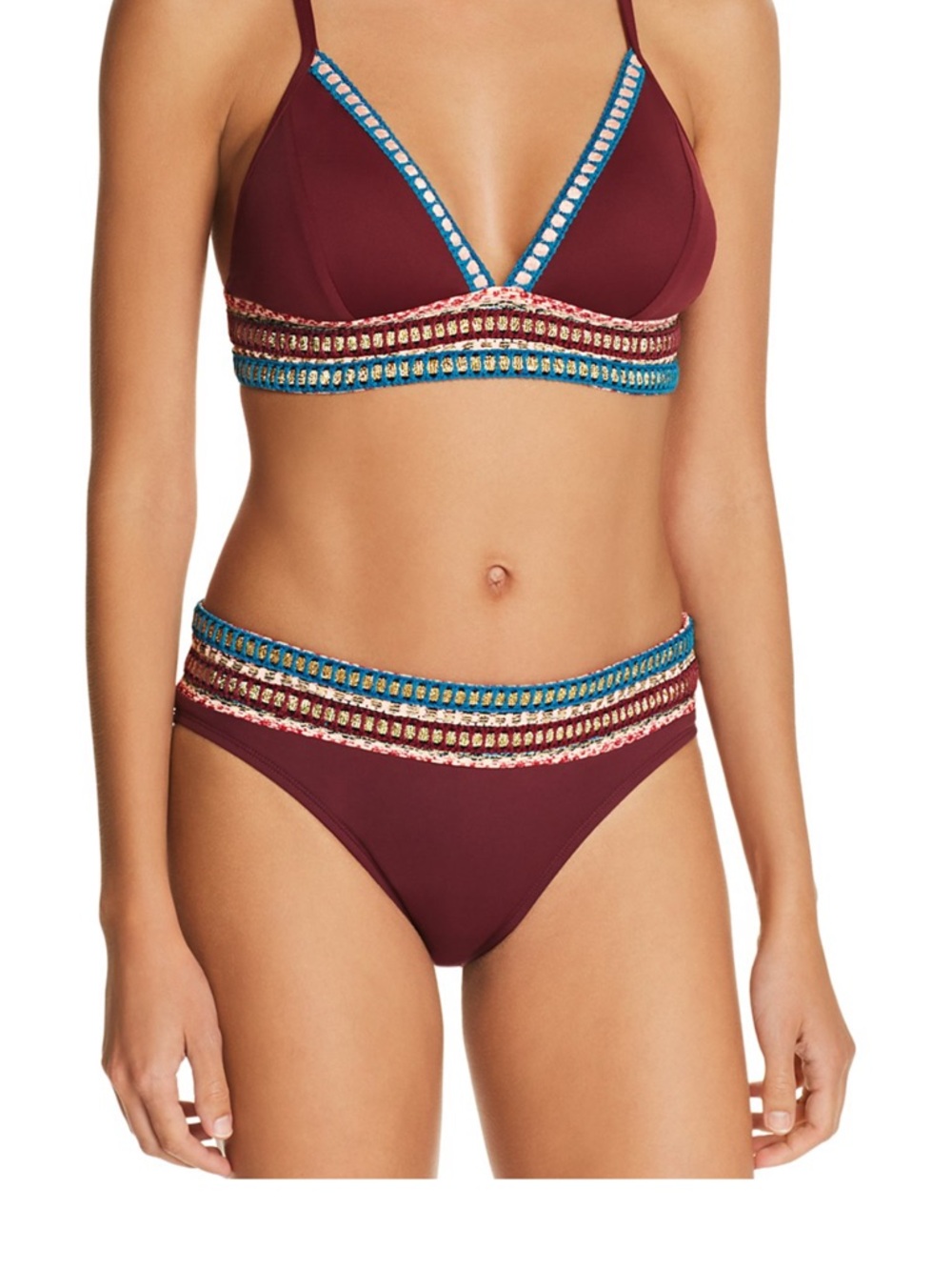 La Blanca Burgundy Bikini with Turquoise and Gold Trim